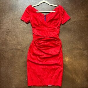 Talbot Runhof- Terrel designer cocktail red dress- size 6 baddie, vampy